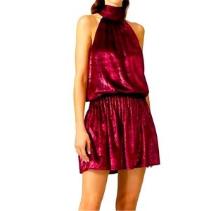 Ramy Brook Ellin Halter Dress in Deep Red.